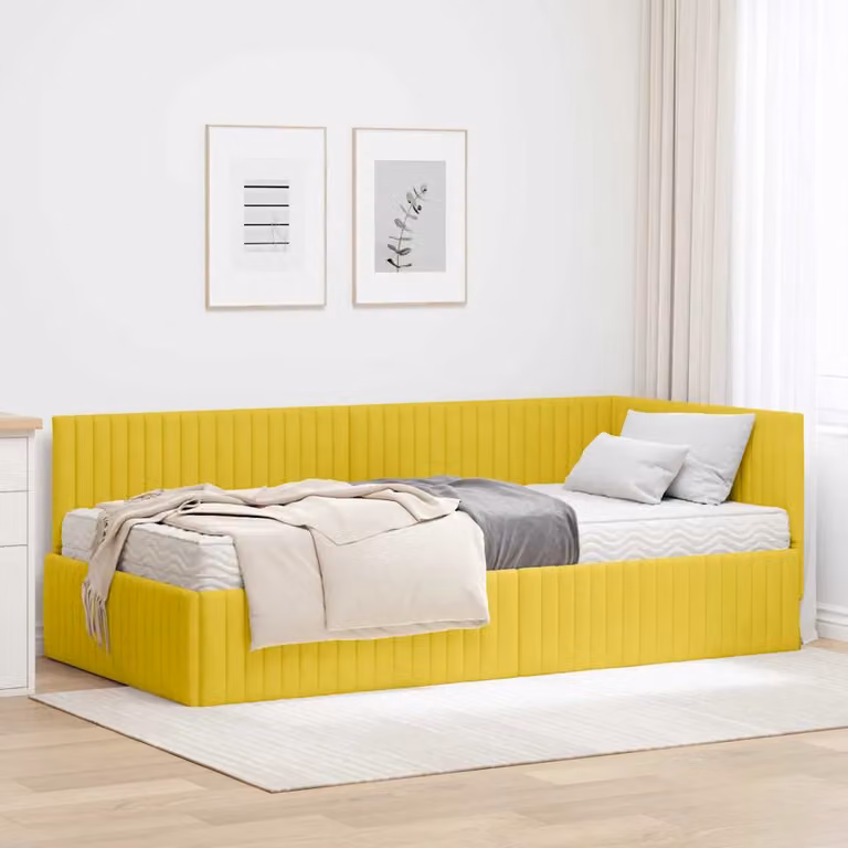 vidaXL Letto Angolare con Materasso in Velluto Giallo L/P/H: 100 x 200 cm