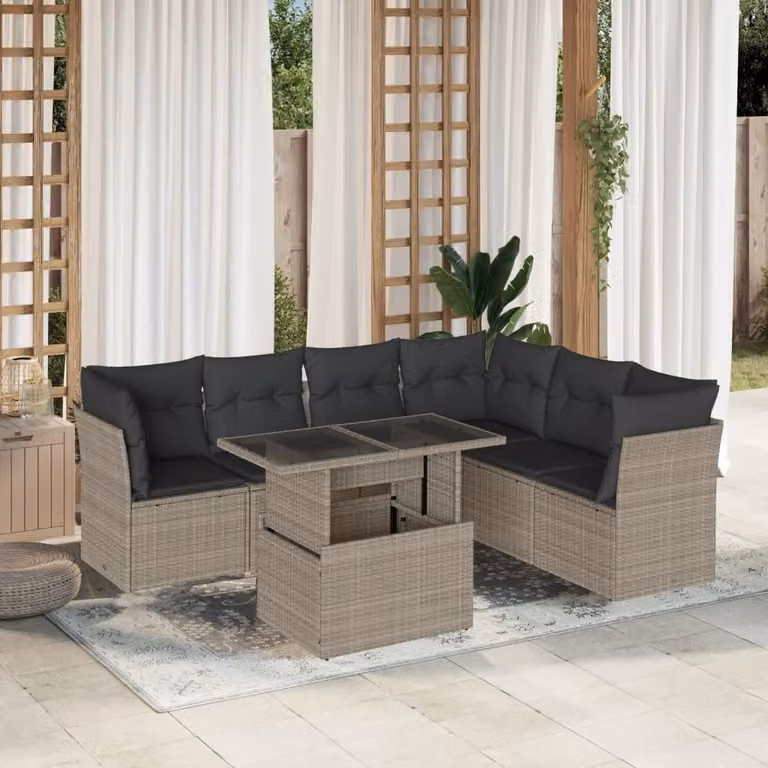 Maison Exclusive - Set Divani da Giardino 7pz con Cuscini Grigio Chiaro Polyrattan