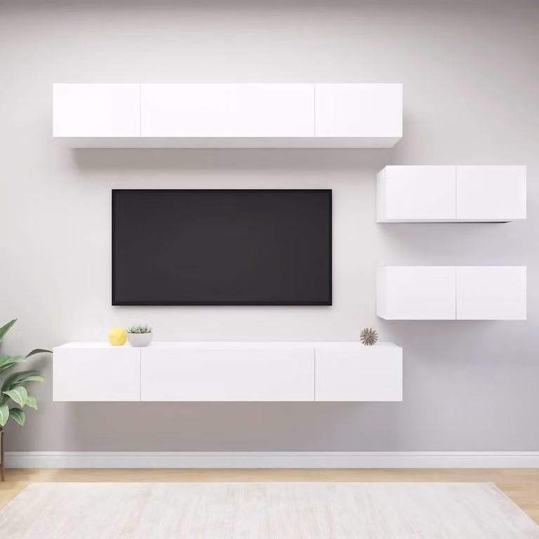 Set Mobili Porta TV Moderno vidaXL in 6 Pezzi Bianco in Legno e MDF