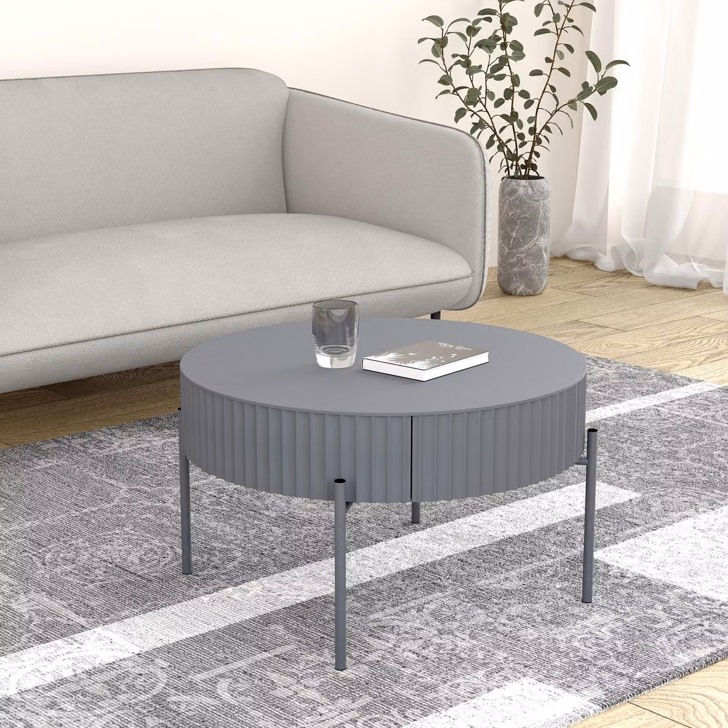 Tavolino 'Rill' con cassetto gambe tonde in metallo 36 x Ø60 cm grigio