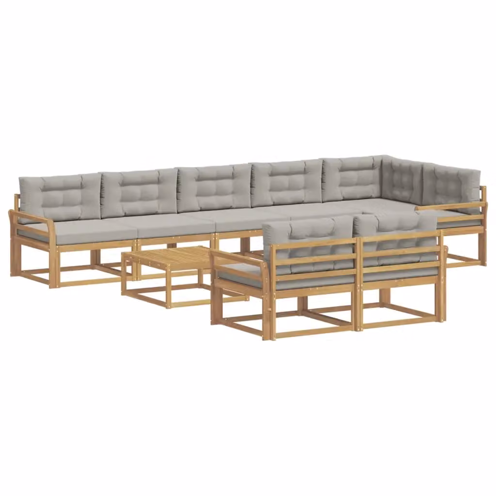 Set di divani da esterno a forma di U vidaXL in legno di acacia con tavolo da caffè e cuscini, Bianco e Grigio – 2