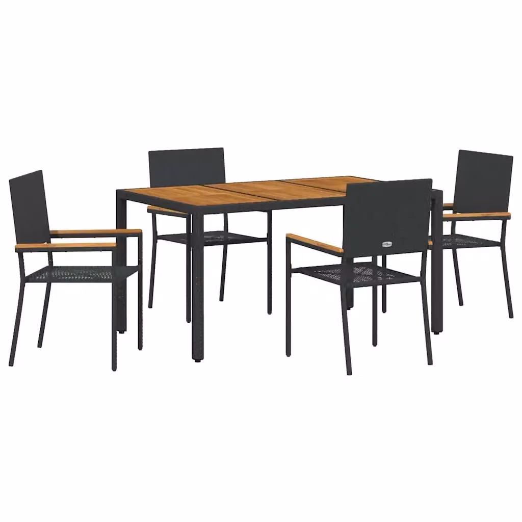 Set da pranzo per giardino e terrazza vidaXL in polyrattan nero con tavolo in legno di acacia e 4 sedie – 2