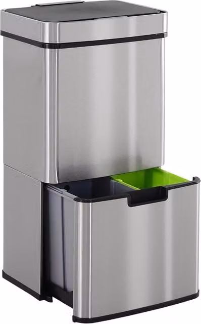 Pattumiera a 3 Scomparti con Sensore Infrarossi ¨C Minimal ¨C Acciaio e ABS, 42x30x81 cm