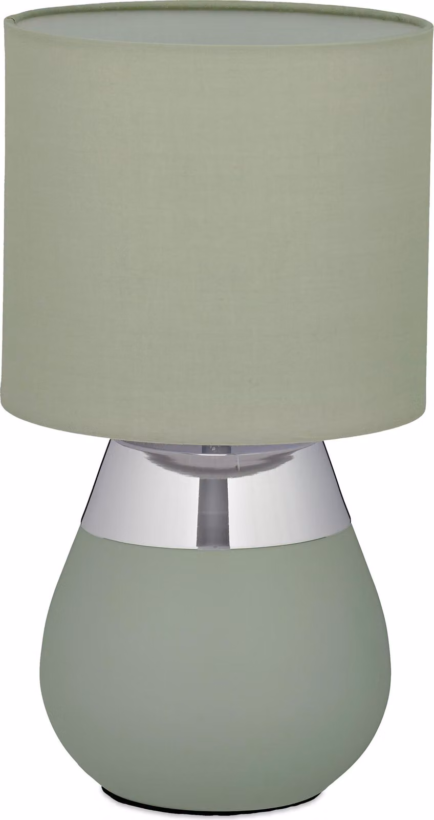 Lampada da tavolo Relaxdays, base in metallo, paralume in tessuto, E14, A x P: 32 x 18 cm, lampada da comodino con cavo, camera da letto, verde/argento