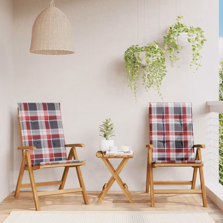 Set di 2 sedie pieghevoli reclinabili con cuscini vidaXL in legno di teak marrone per giardino