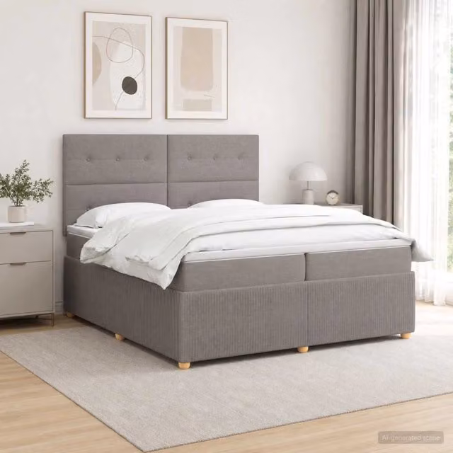 Letto box spring con materasso ibrido vidaXL in tessuto beige e grigio L/P: 200 x 200 cm