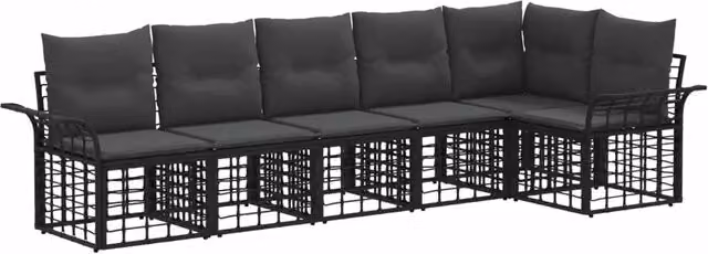 Set di divani da esterno 6 pz | Set Salotto da Giardino Nero e Grigio scuro Poliestere