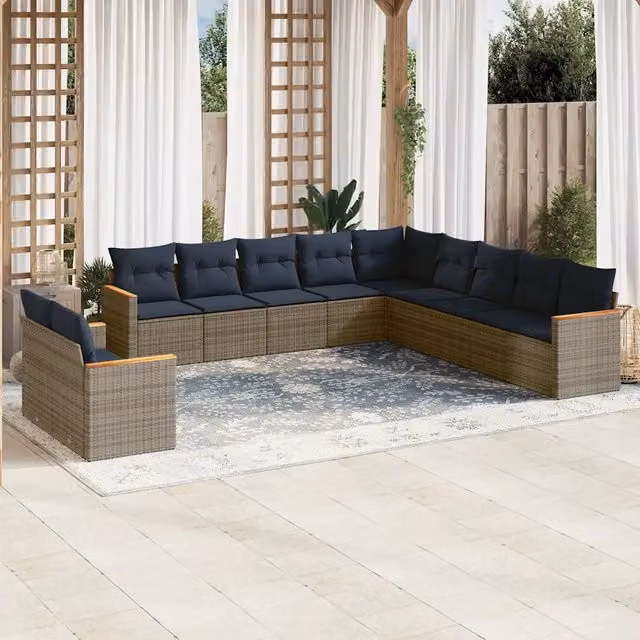 Set Divani da Giardino 11 pz con Cuscini Grigio in Polyrattan 3226131
