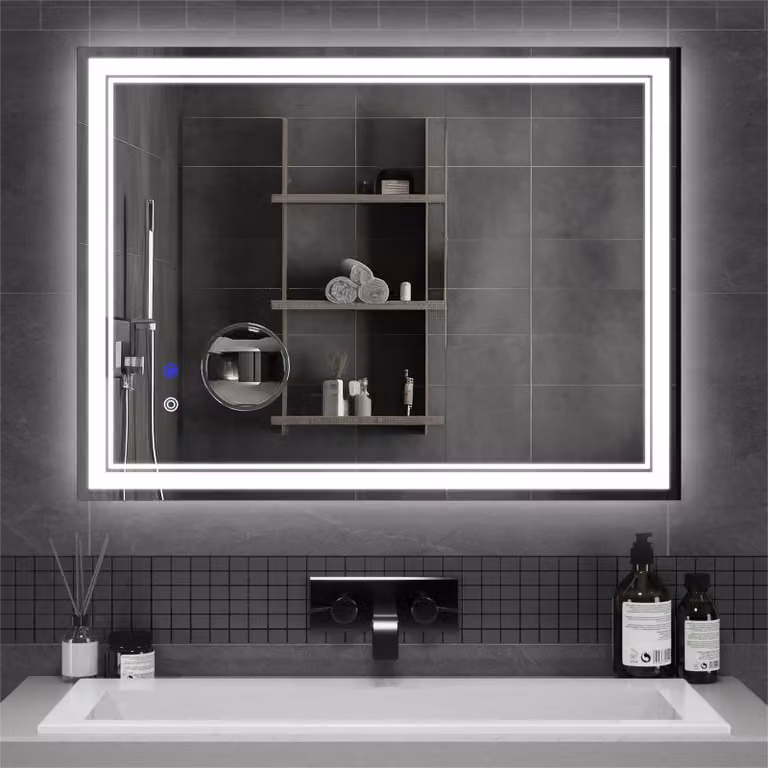 Specchio da bagno a LED, 80x60 cm, con interruttore touch, antigoccia e dimmerabile