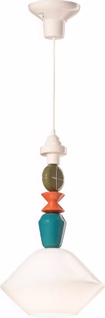Lampada a sospensione Ferroluce Lariat in ceramica bianco latte stile Art Déco con attacco E27