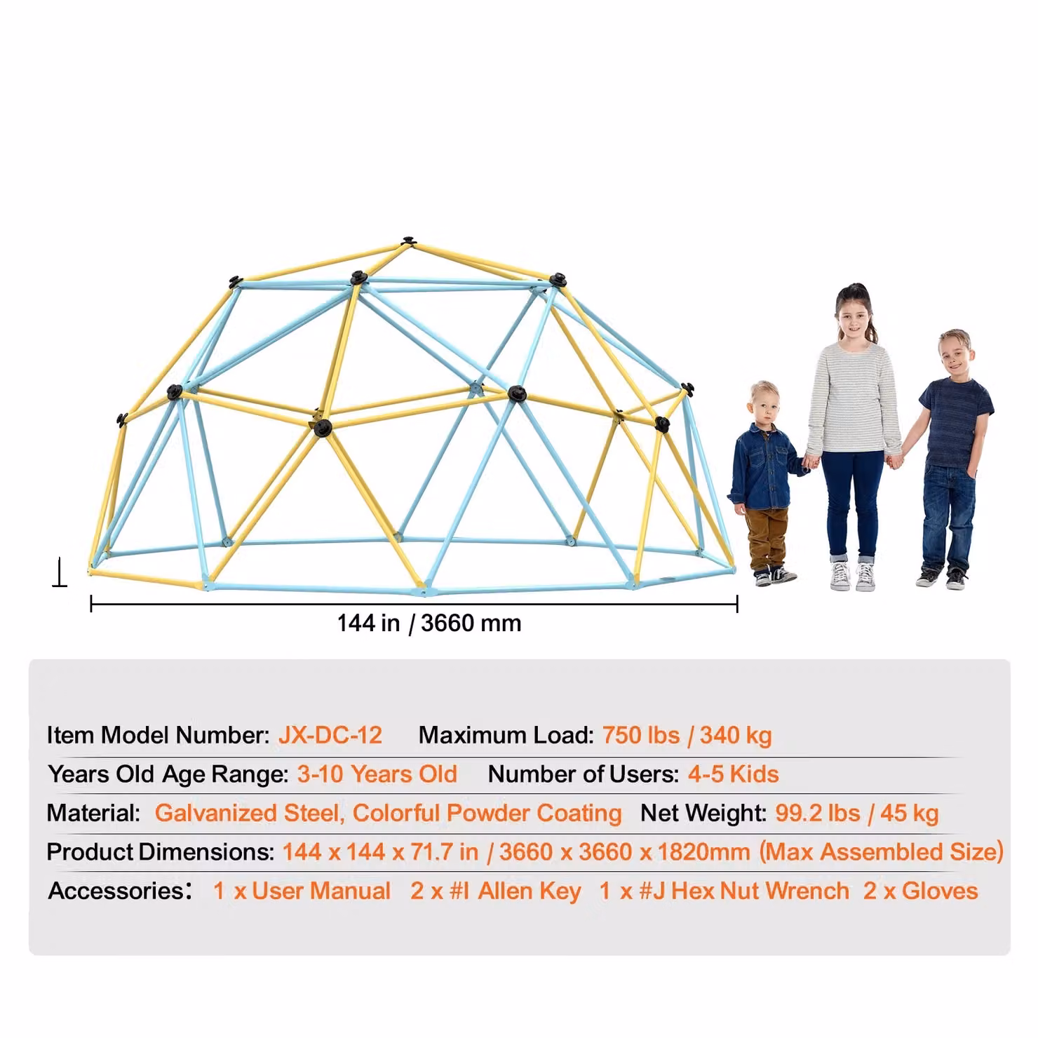 Cupola di arrampicata, adatta a 4-5 bambini, 12FT tipo A
