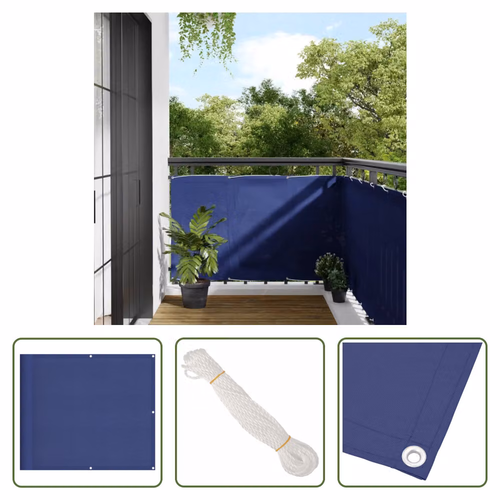 The Living Store Paravento per balconi Blu 90x1000 cm 100 % Poliestere-Oxford