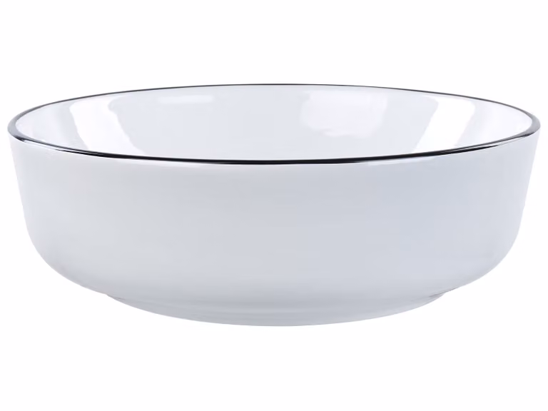 BELIANI Lavabo da appoggio in Vetroceramica bianca ⌀ 42 cm bordo nero superficie lucida forma rotonda stile moderno bagno