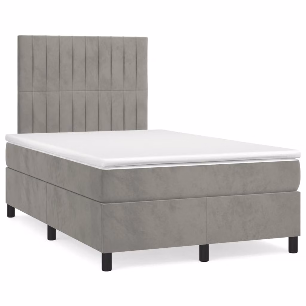 vidaXL Giroletto a Molle con Materasso Ibrido in Velluto Grigio e Bianco L/P/H: 200 x 120 x 123 cm