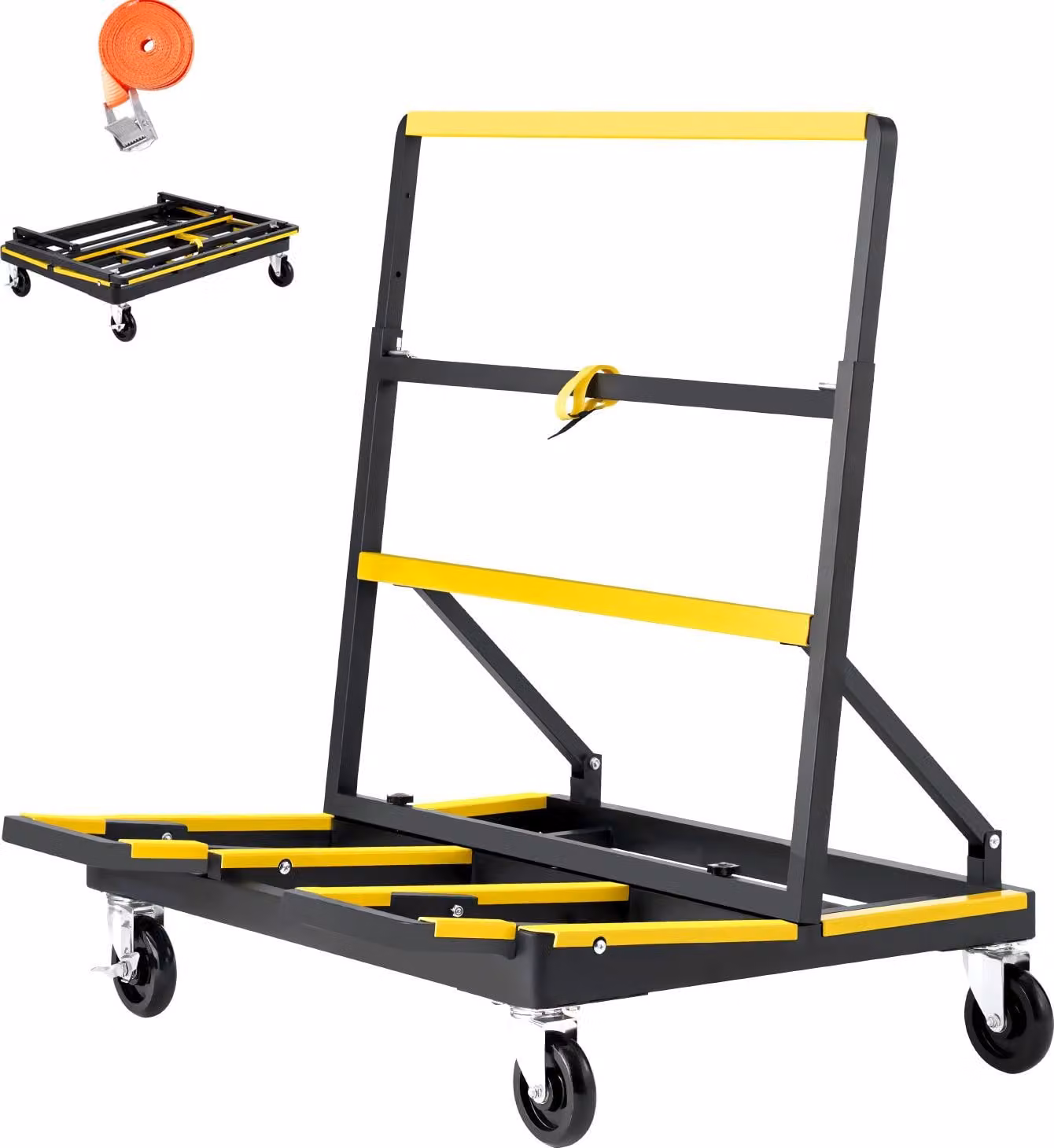Carrello per pannelli SucceBuy con capacità di carico di 816 kg, ausilio per il trasporto con 4 ruote piroettanti e piano di carico estensibile, carrello pieghevole con cinghia di fissaggio per il trasporto di compensato, cartongesso e vetro