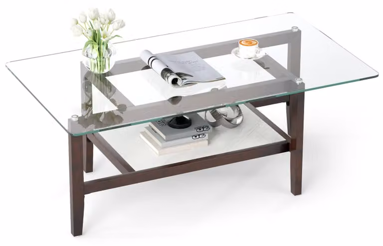 Tavolino di servizio - Tavolino laterale - Comodino - Tavolino da divano - Tavolino da caffè - Piano in vetro temperato - Struttura in legno di mogano