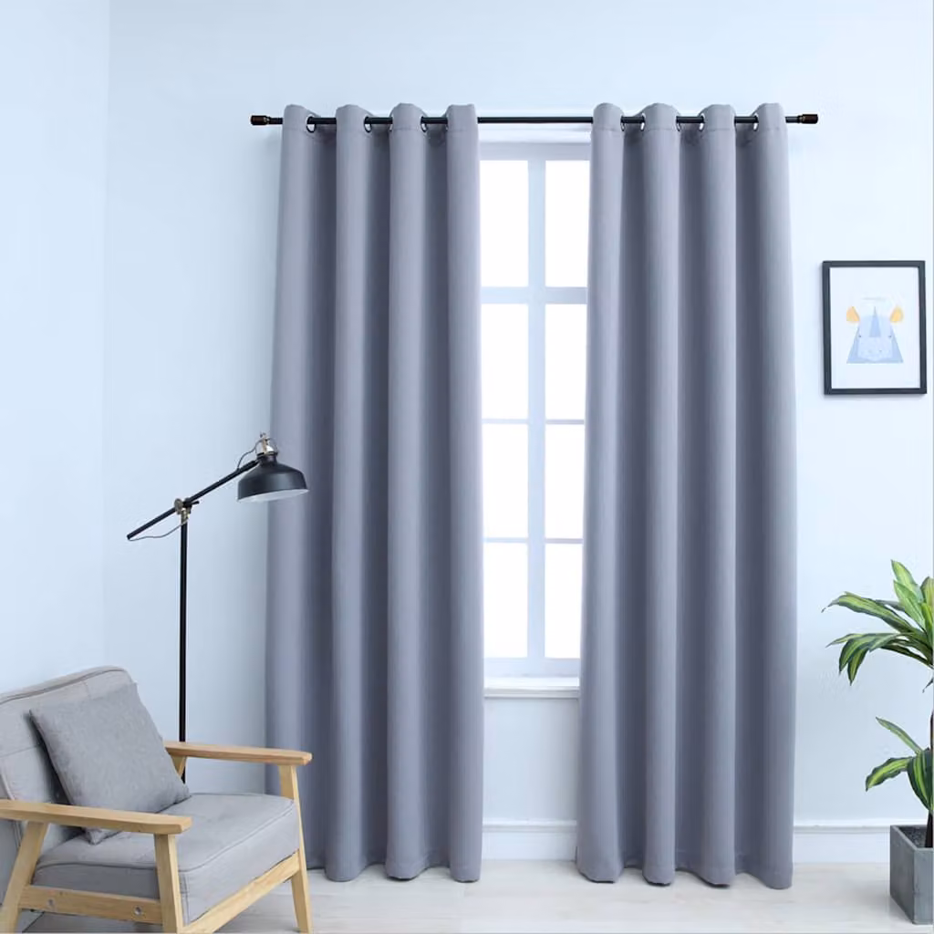 Set di 2 tende oscuranti vidaXL in poliestere grigie con anelli in metallo L 140 cm x H 225 cm