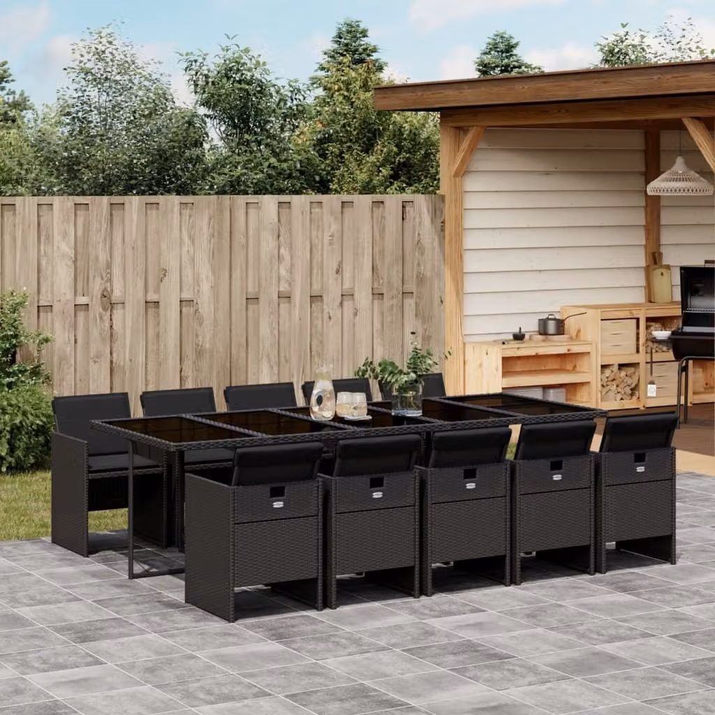 Maison Exclusive - Set da Pranzo da Giardino 11 pz con Cuscini in Polyrattan Nero
