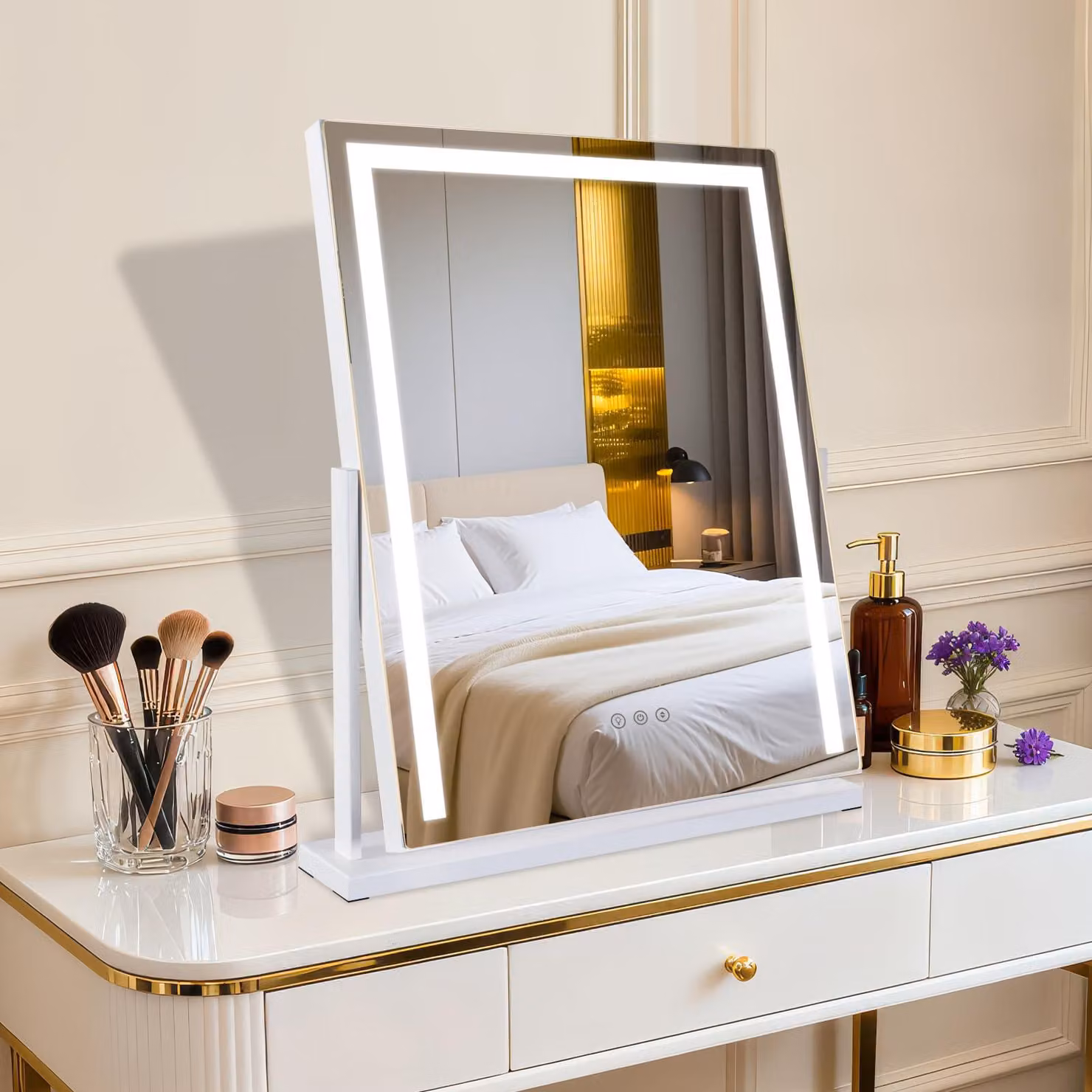 Specchio da trucco con illuminazione a LED, dimensioni 58x52 cm, 3 temperature di colore, controllo touch