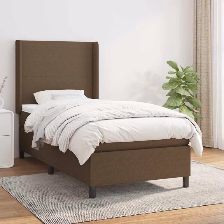 vidaXL Giroletto a Molle con Materasso Ibrido in Tessuto Marrone e Bianco L/P/H: 90 x 200 x 40 cm