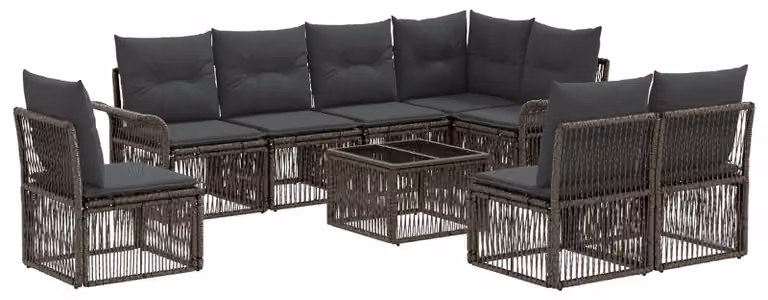 Set Divano da Giardino 9 pcs Grigio polyrattan
