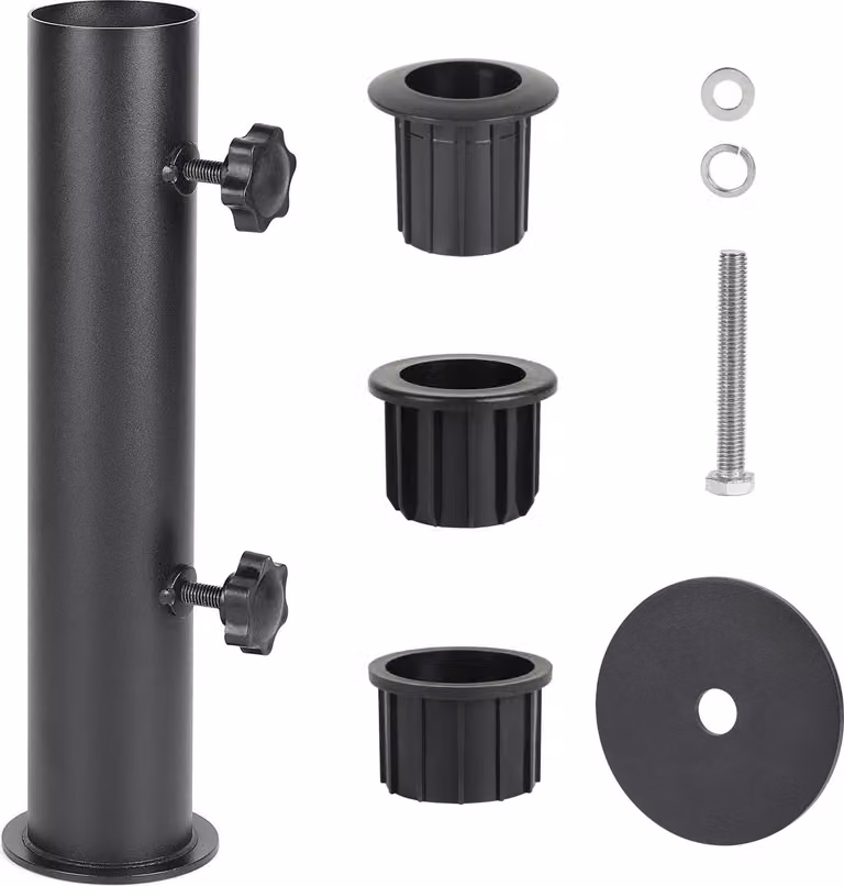 Porta ombrellone regolabile con 3 guide in PVC (28/38/48 mm) nero - Porta ombrelloni con tubo per ombrellone