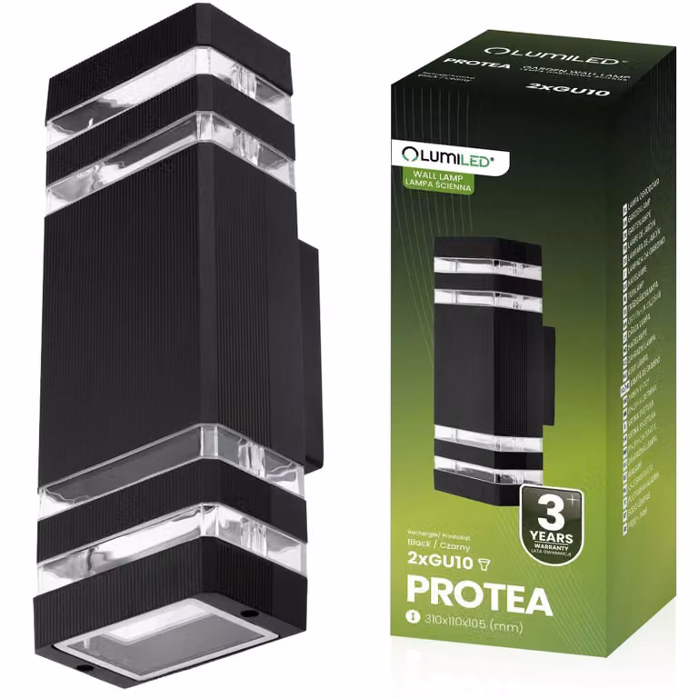 LUMILED lampada da parete per esterni lampada da parete per esterni LED GU10 applique da parete facciata terrazzo IP44 alluminio nero superiore e inferiore