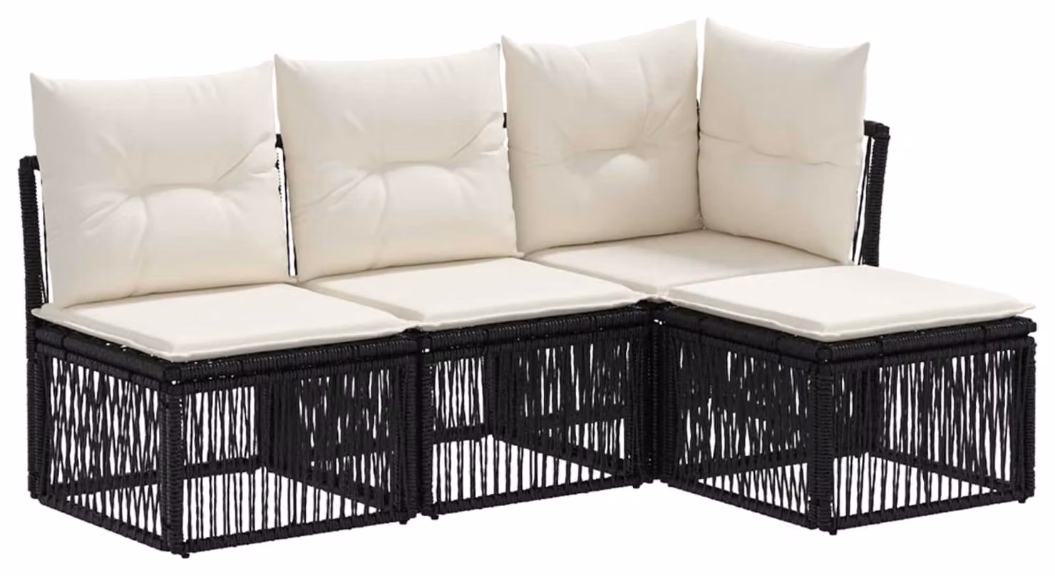 Set di divani da giardino, 4 pezzi, colore nero, in rattan sintetico