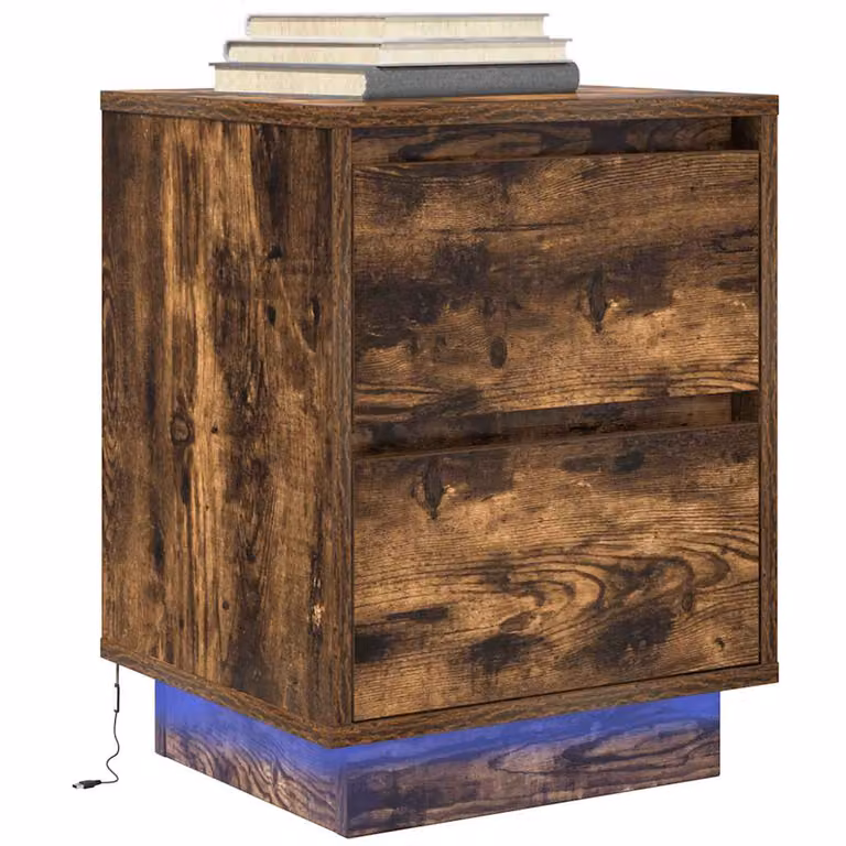 Comodino con Luci LED vidaXL in Rovere Fumo, Design Moderno, L/P/H: 38 x 34 x 50 cm