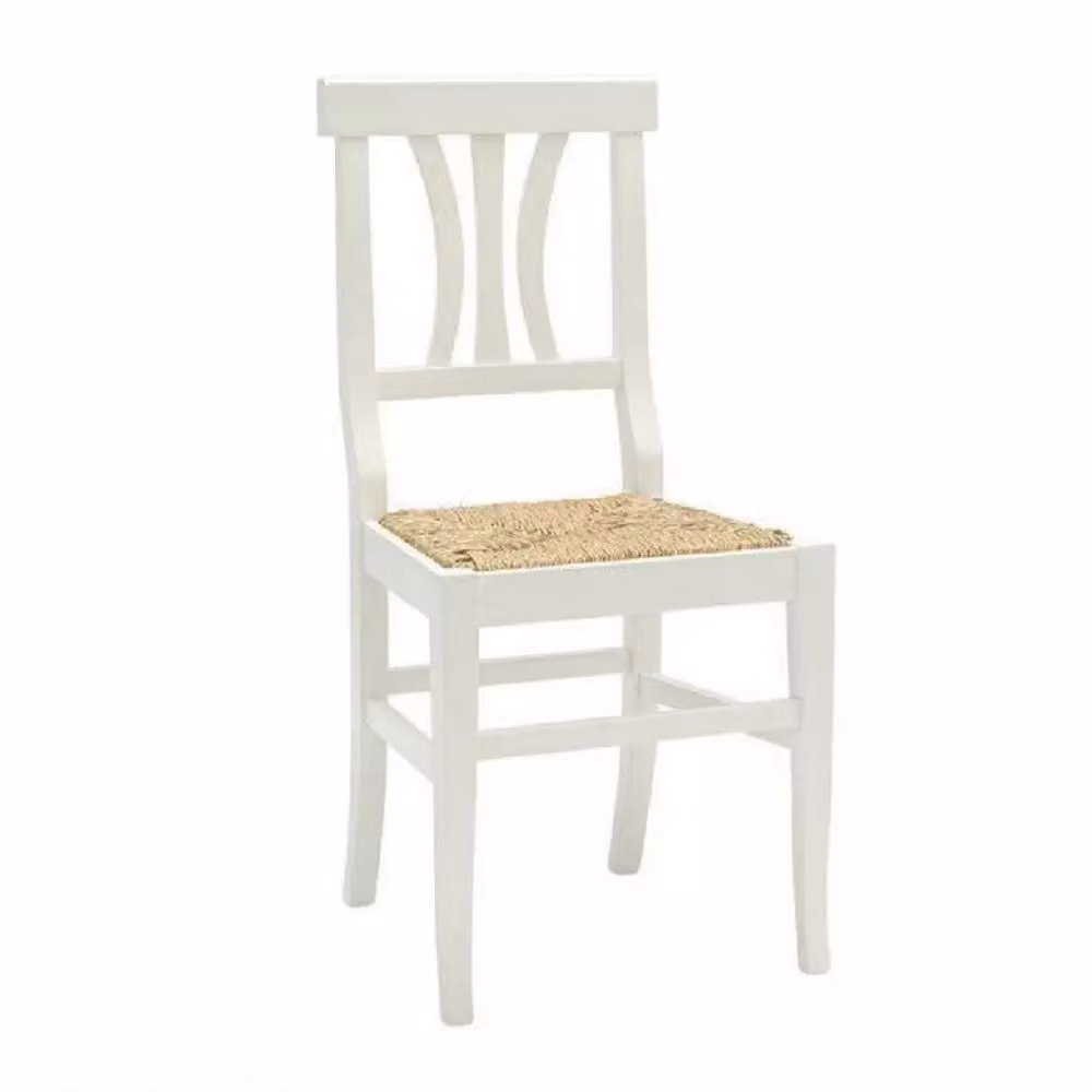 Set di 2 sedie in legno di faggio con seduta in paglia bianche in stile shabby chic Mobili 2G