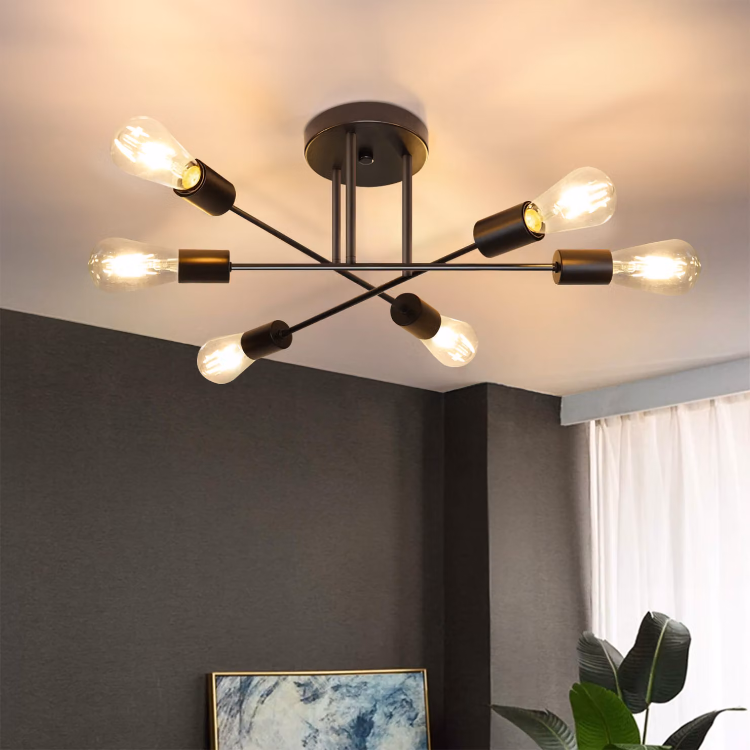 ZMH lampada a soffitto 6 luci lampada soffitto E27 lampada camera da letto lampada nera per soggiorno corridoio balcone cucina senza lampadina