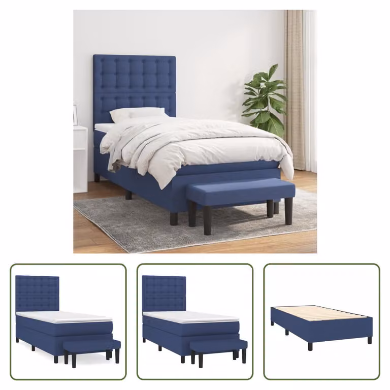 The Living Store Letto a molle con materasso blu 90x190 cm in tessuto