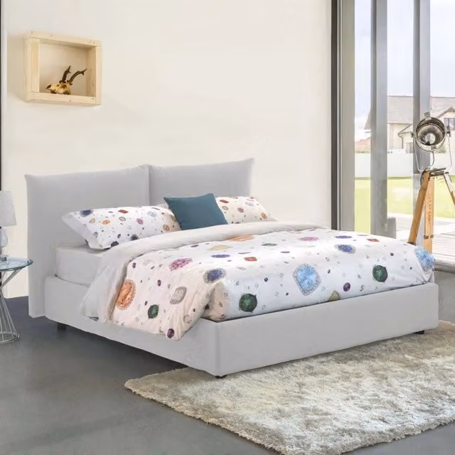 Letto Matrimoniale Moderno Talamo Italia con Contenitore a Alzata e Materasso in Schiuma, Bianco, 160x200 cm