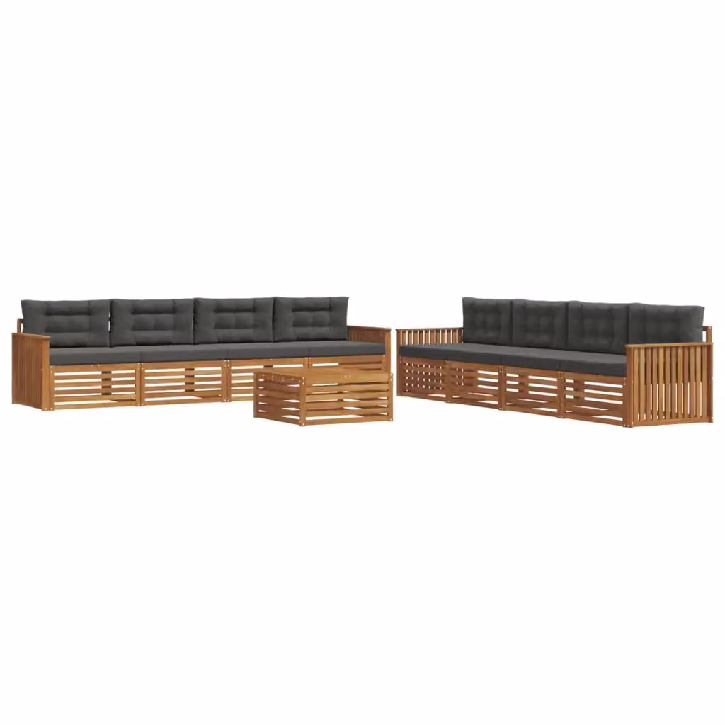Set di divani da esterno 9 pezzi vidaXL in legno di acacia con cuscini beige e antracite e tavolino da giardino – 2