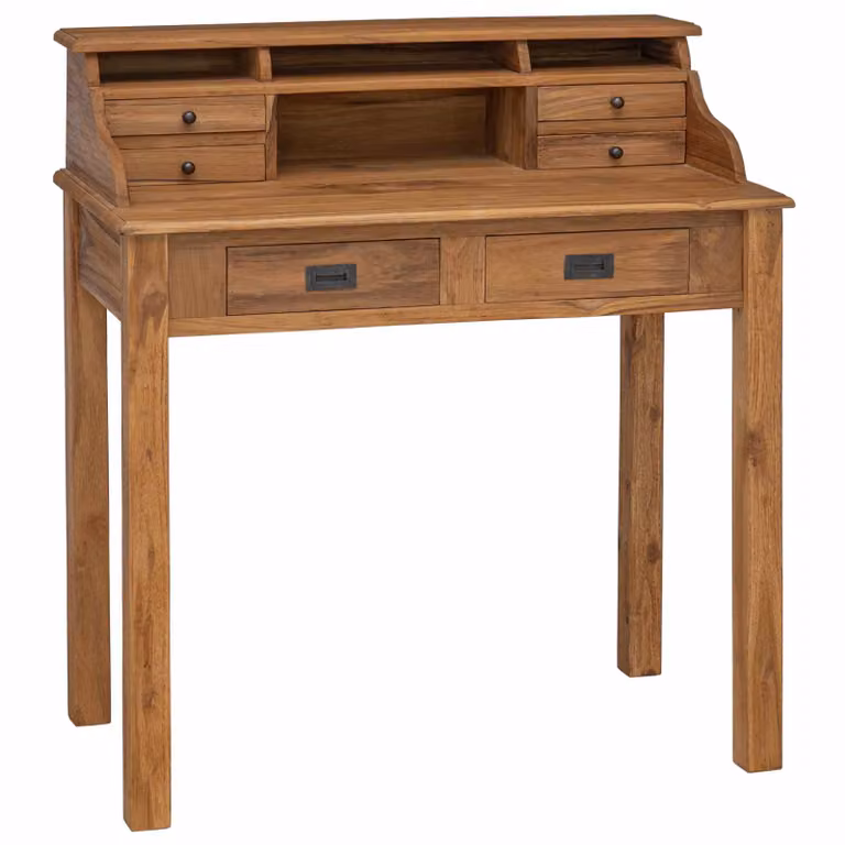 Scrivania in legno di teak solido vidaXL, colore marrone, L: 89,5 cm, P: 49,5 cm, H: 100 cm
