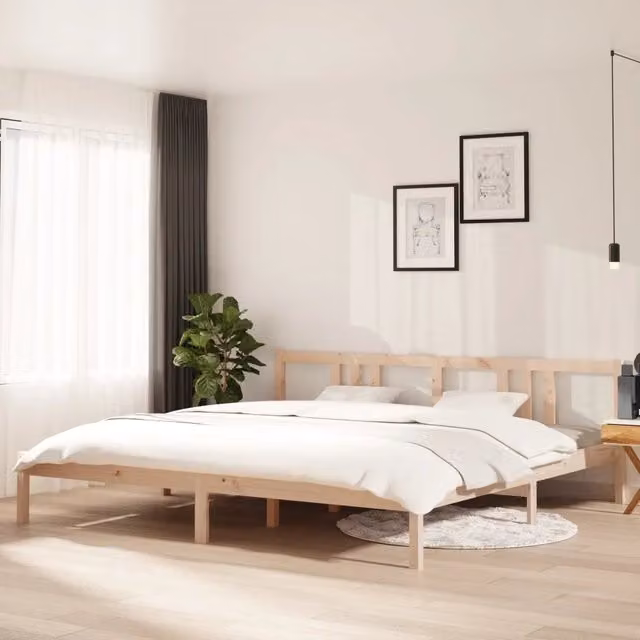 Struttura Letto in Legno Massello di Pino Design Mania con Doghe Rigide, Senza Materasso, Bianco, L 200 cm x P 200 cm x H 205,5 cm