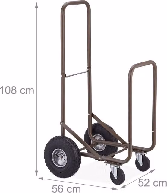 Pratico carrello porta legna da giardino per interni con ruote piroettanti 80 x 40 x 40 cm in acciaio marrone 13_0013926