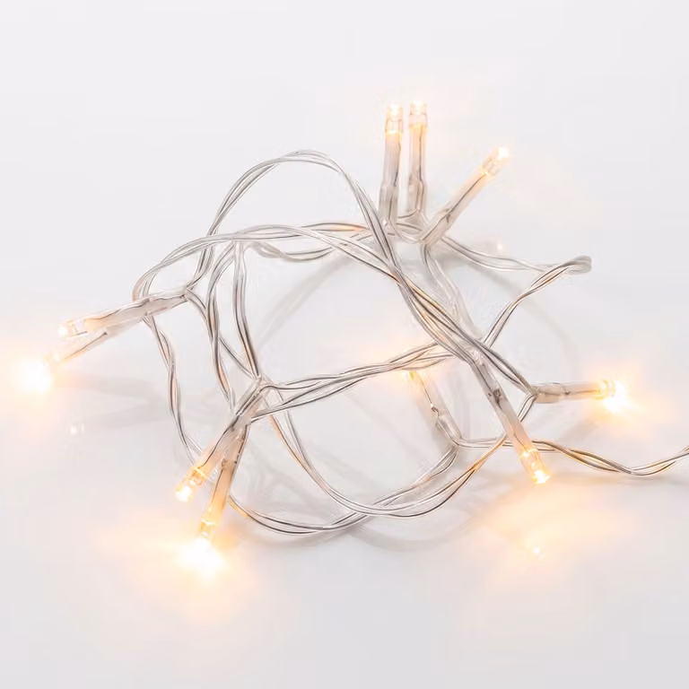 Catena luminosa a LED, luce bianco caldo, 1 metro, 10 LED, con timer, alimentata a batteria