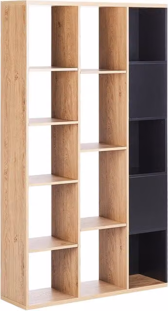 Libreria Beliani a 5 piani in MDF nero e legno chiaro, stile moderno minimalista per soggiorno o camera da letto, L: 99 cm, P: 26 cm, H: 175 cm – 1