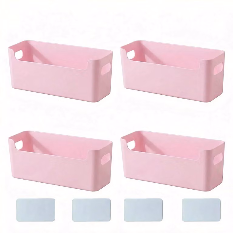 Contenitori in plastica, confezione da 4, dimensioni 24x17x10 cm, con maniglia, adatti per cucina e bagno