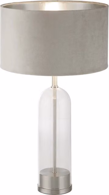 Lampada da scrivania contemporanea Searchlight Oxford in acciaio e velluto beige con attacco E27