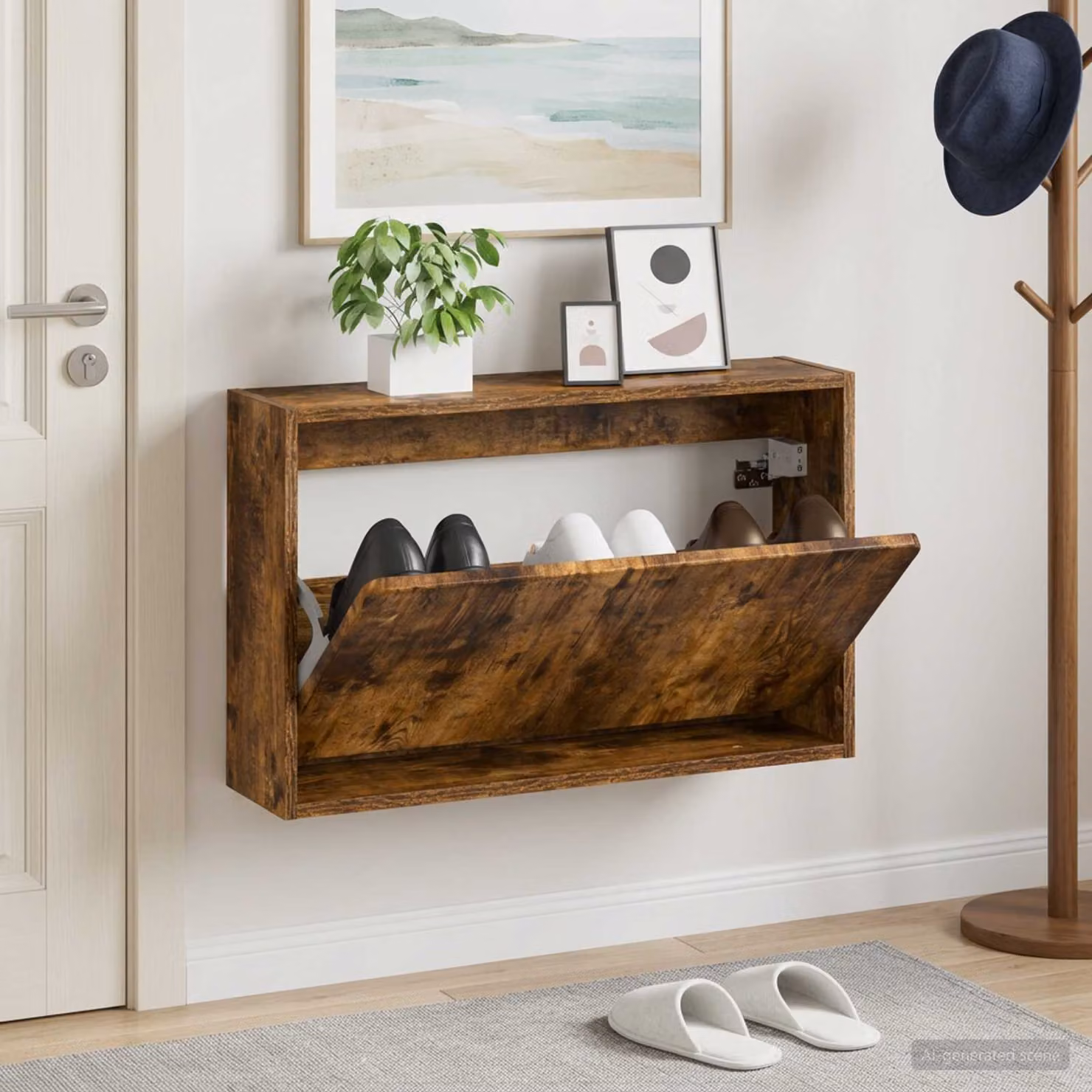 Mobiletto per scarpe da muro vidaXL ZWOLLE in Rovere Fumo, L: 71 cm, P: 17 cm, H: 43 cm