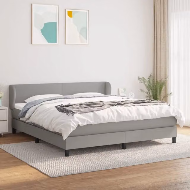 Letto Ibrido vidaXL con Giroletto a Molle e Materasso in Tessuto Grigio e Bianco L/P: 160 x 200 cm