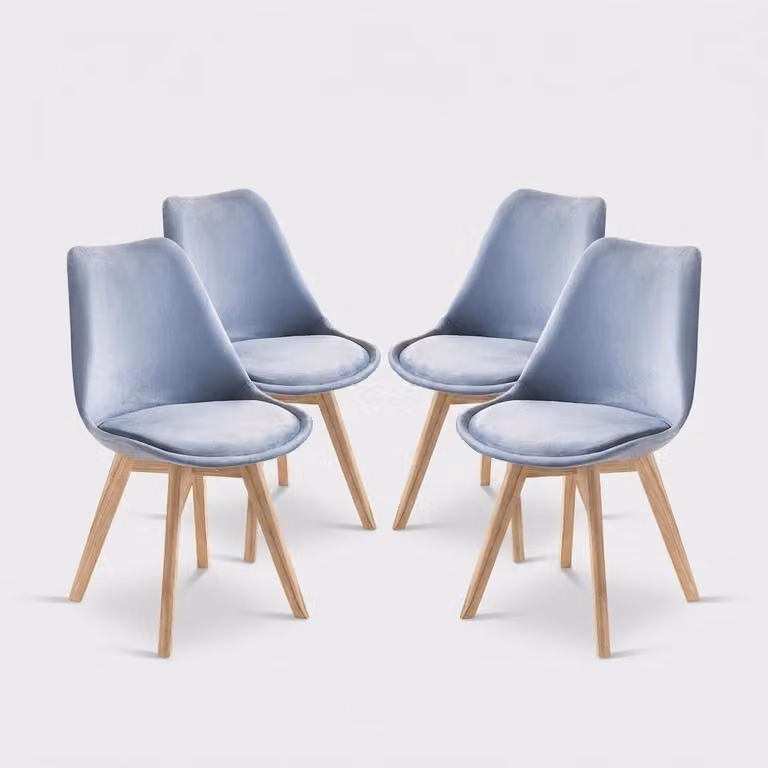 Set di 4 sedie da soggiorno e da cucina in velluto in stile scandinavo Smart Soft - Azzurro
