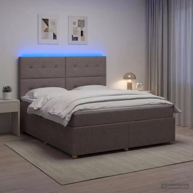 Letto Box Spring LED con Materasso Tortora 180 x 200 cm Tessuto 3455920