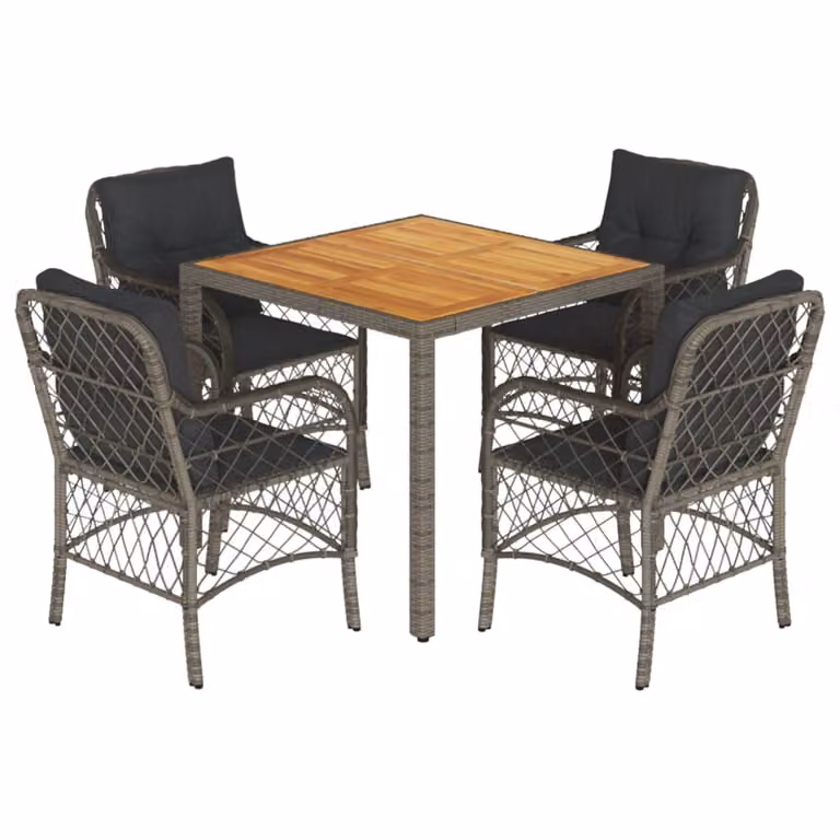 Set da Pranzo da Giardino 5 pz con Cuscini in Polyrattan Grigio