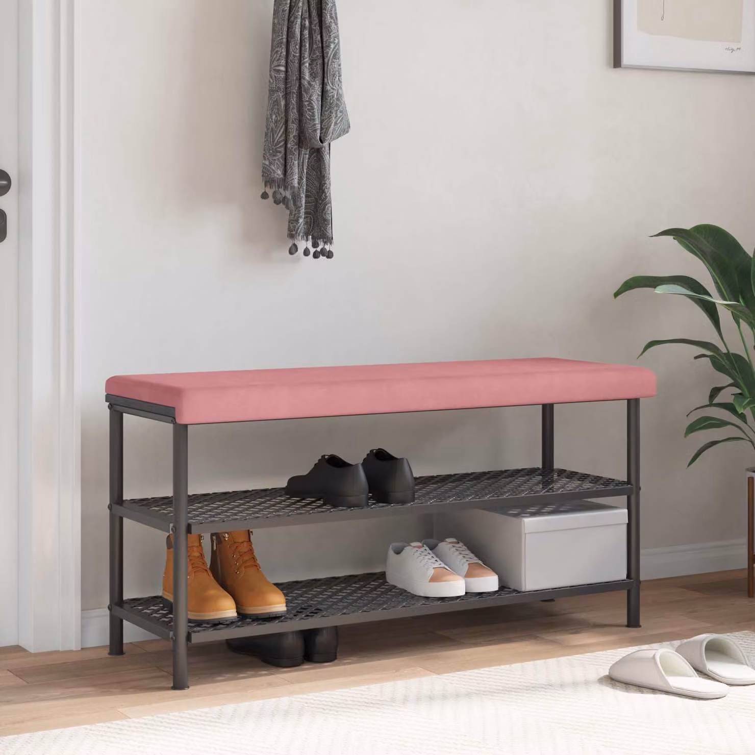 vidaXL Cuscino per panchina in velluto rosa con imbottitura in schiuma, L/P/H: 110 x 110 x 35 cm