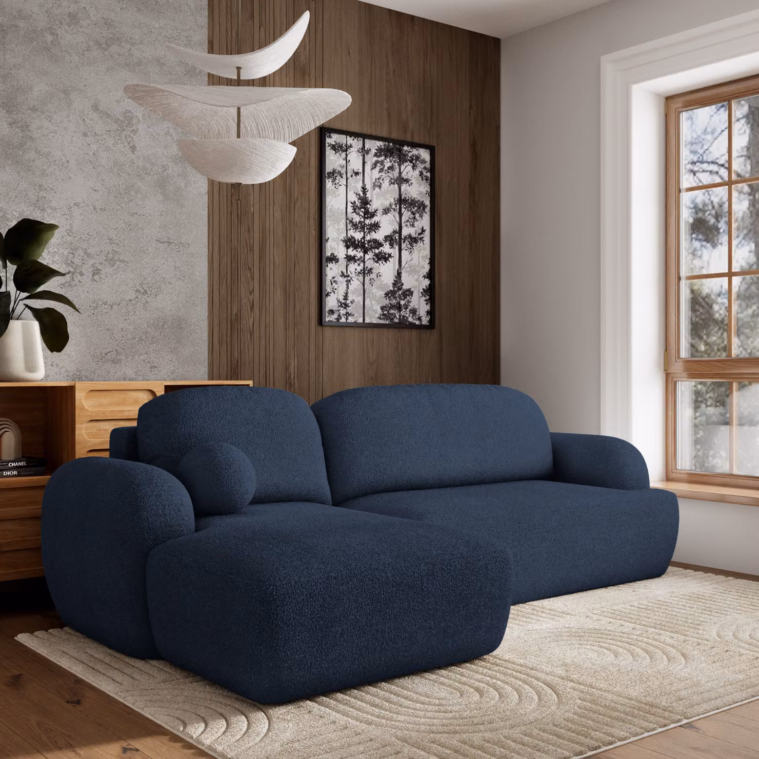 Divano angolare Masseno MODENZA N L-S con funzione letto a L, divano con box letto, divano da soggiorno, divano, divano letto, set di divani - blu, ORA O MAI PIÙ 79