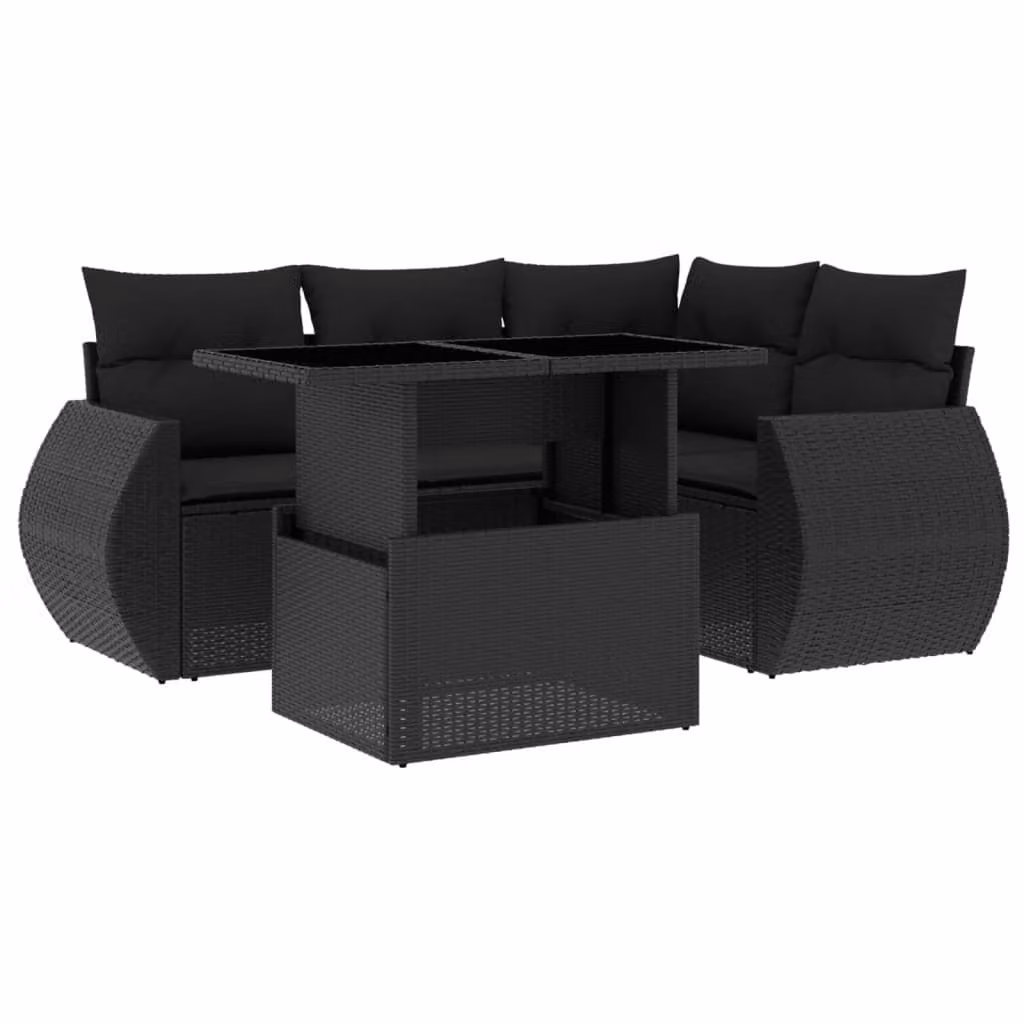 Set Divani da Giardino 5 pz con Cuscini in Polyrattan Nero