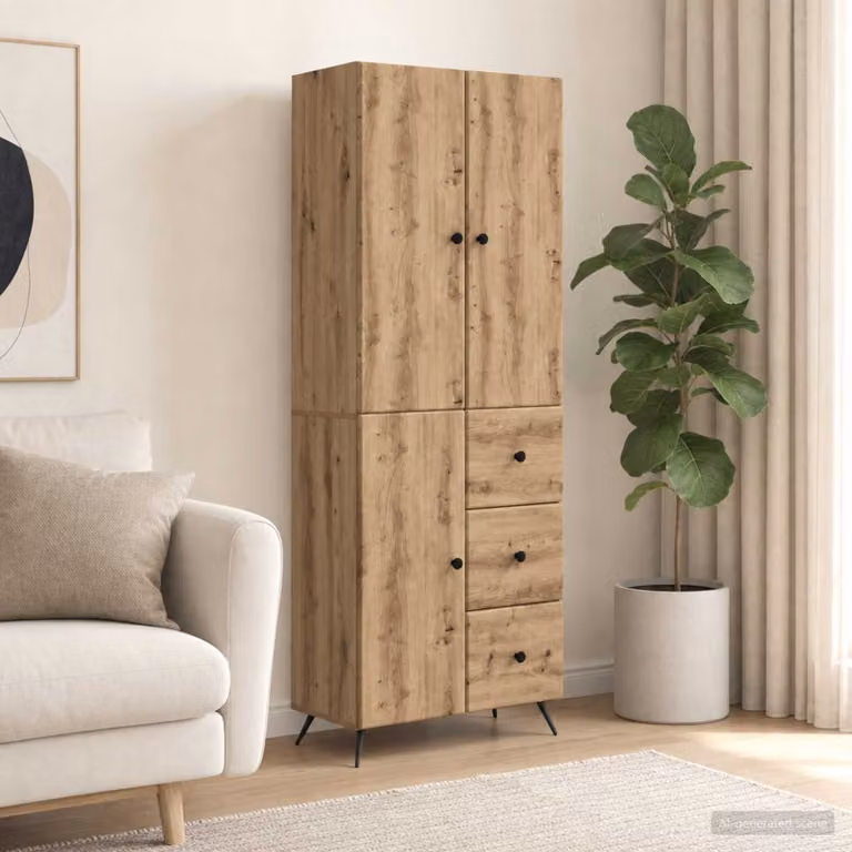 Set di 2 armadi moderni vidaXL in legno ingegnerizzato color rovere marrone con ante a battente e cassetti, L/P/H: 90 x 34,5 x 66 cm